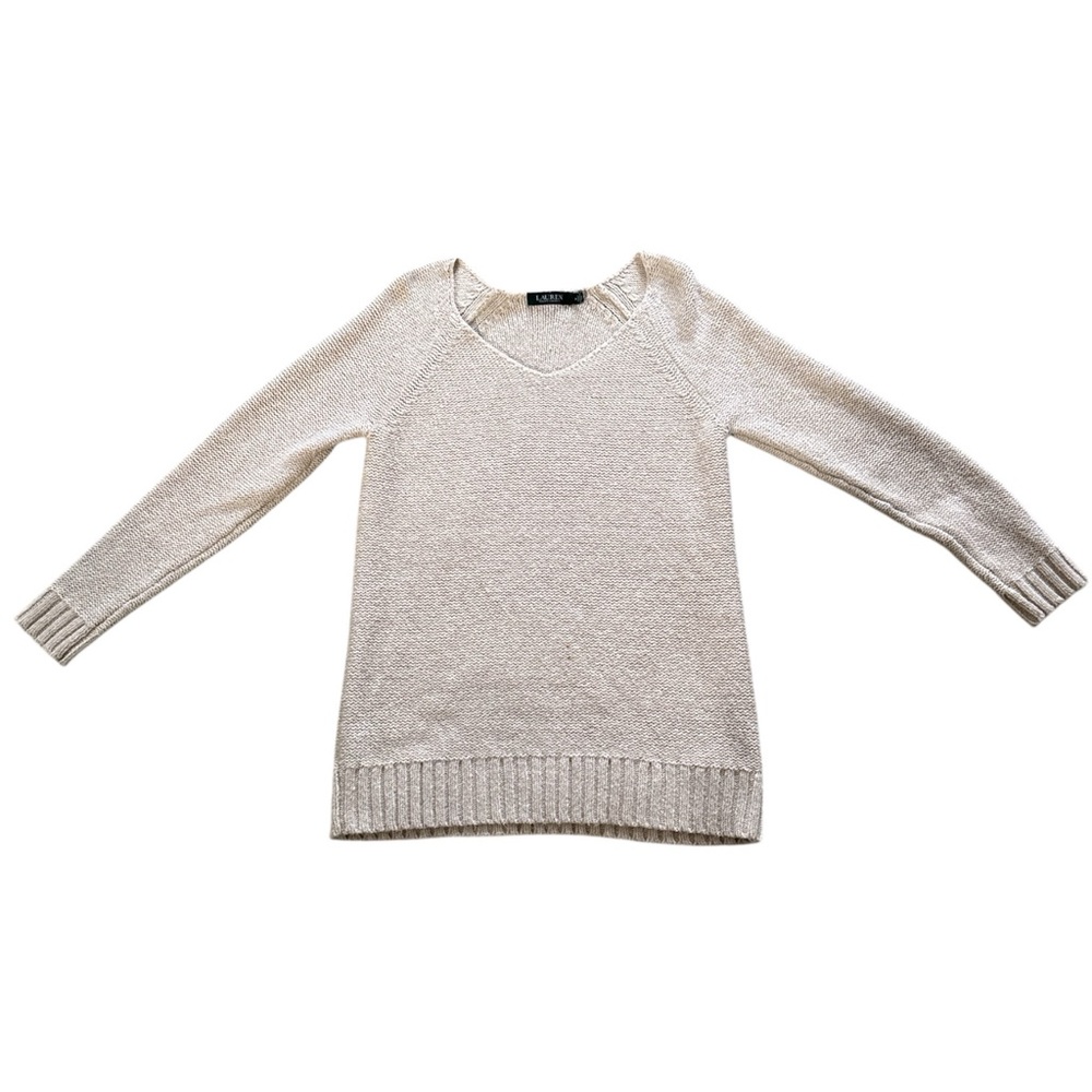 Ralph Lauren Women's Cream Knit VNeck Sweater, Cream, Size Medium